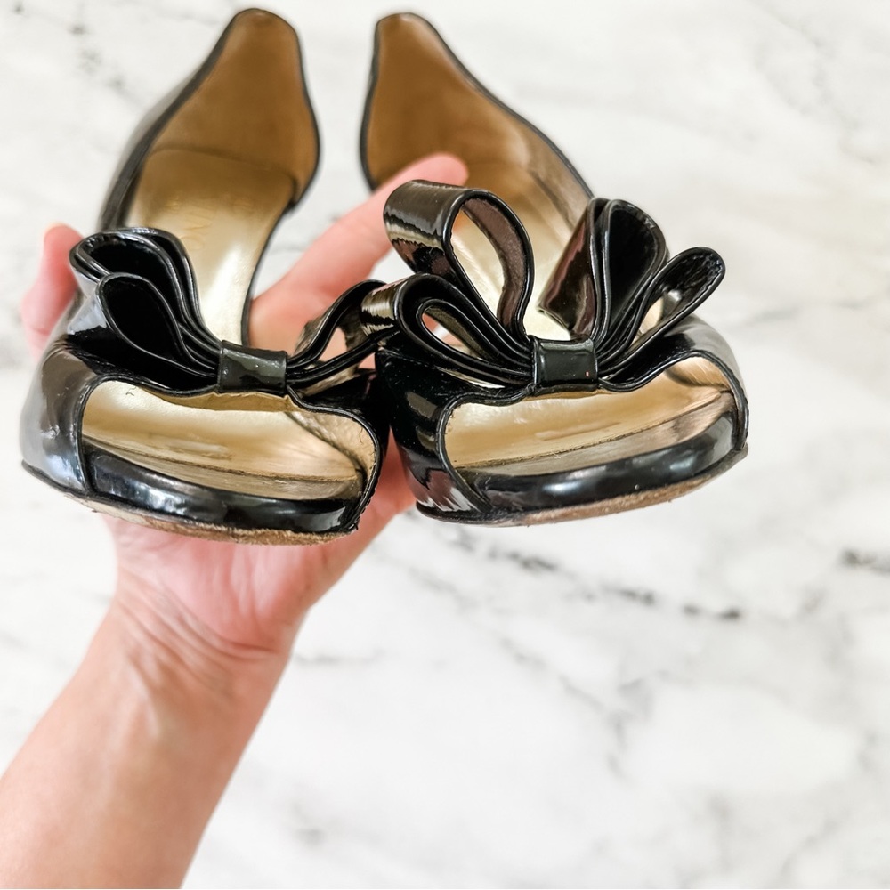 Valentino Garavani D'orsay Black Patent Bow Leather Open Toe Heels - Picture 10 of 11
